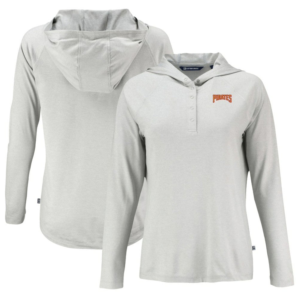 Gray Pittsburgh Pirates Cutter & Buck Women's Cooperstown Collection Coastline Epic Comfort Eco Recycled Hoodie Raglan Long Sleeve T-Shirt