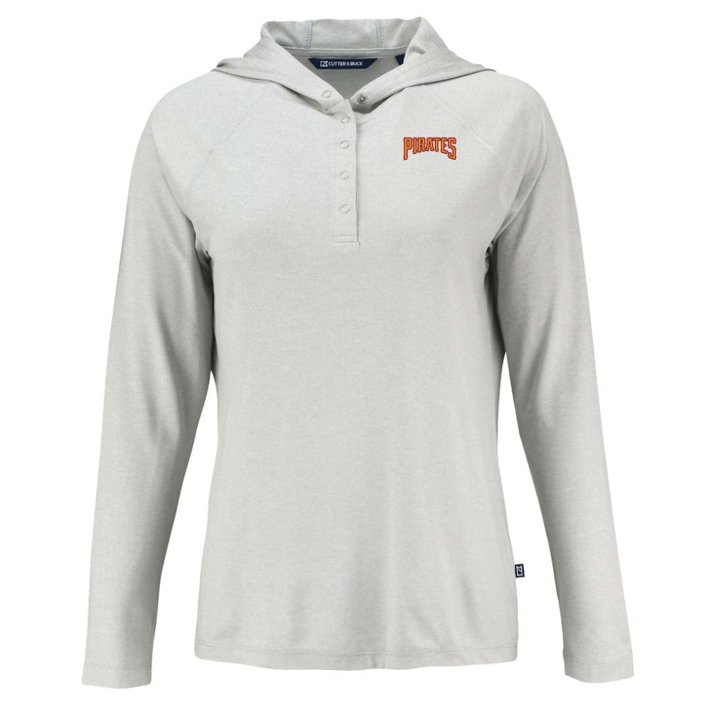 Gray Pittsburgh Pirates Cutter & Buck Women's Cooperstown Collection Coastline Epic Comfort Eco Recycled Hoodie Raglan Long Sleeve T-Shirt