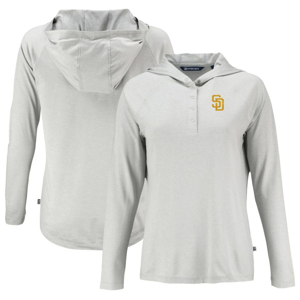 Gray San Diego Padres Cutter & Buck Women's  Coastline Epic Comfort Eco Recycled Hoodie Raglan Long Sleeve T-Shirt