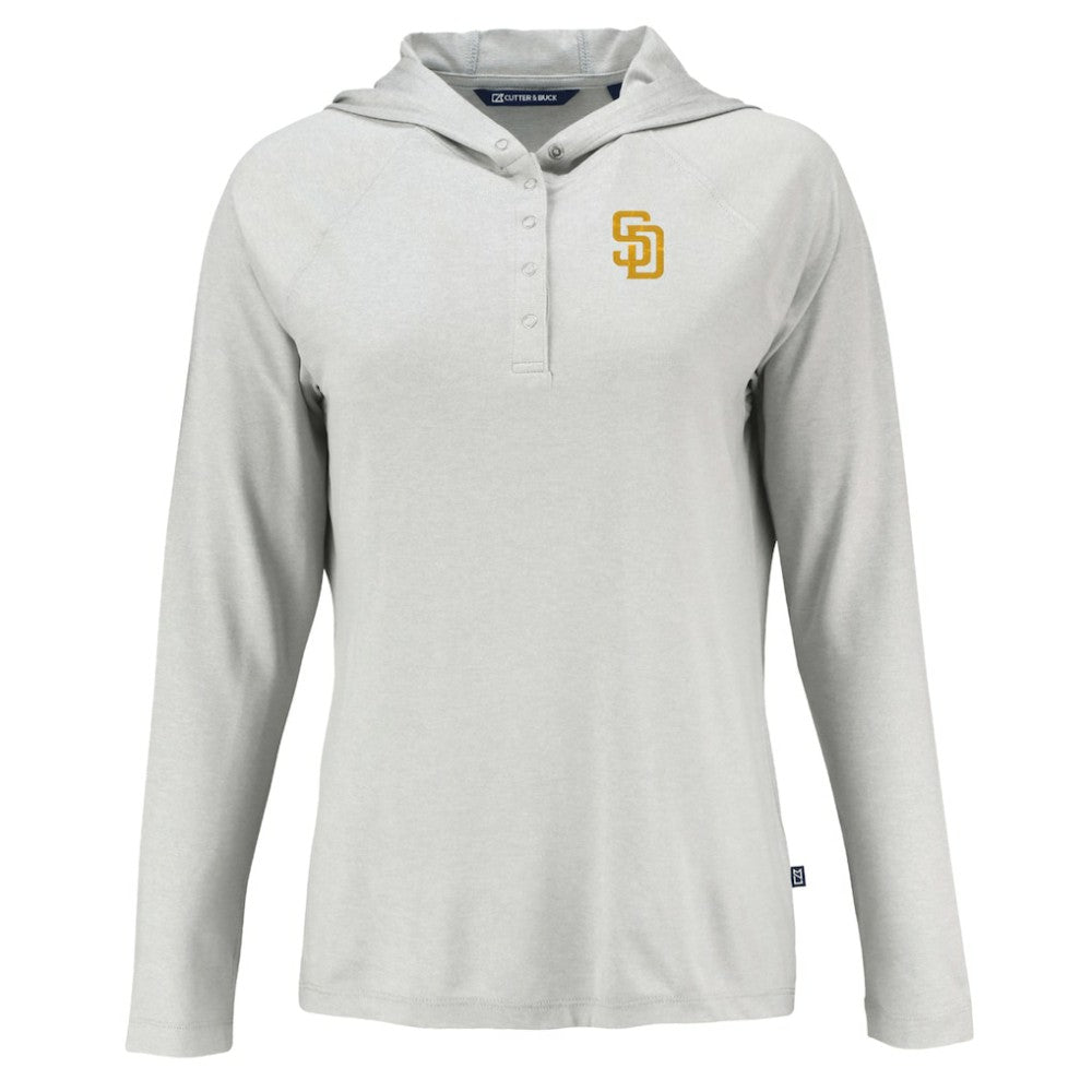 Gray San Diego Padres Cutter & Buck Women's  Coastline Epic Comfort Eco Recycled Hoodie Raglan Long Sleeve T-Shirt