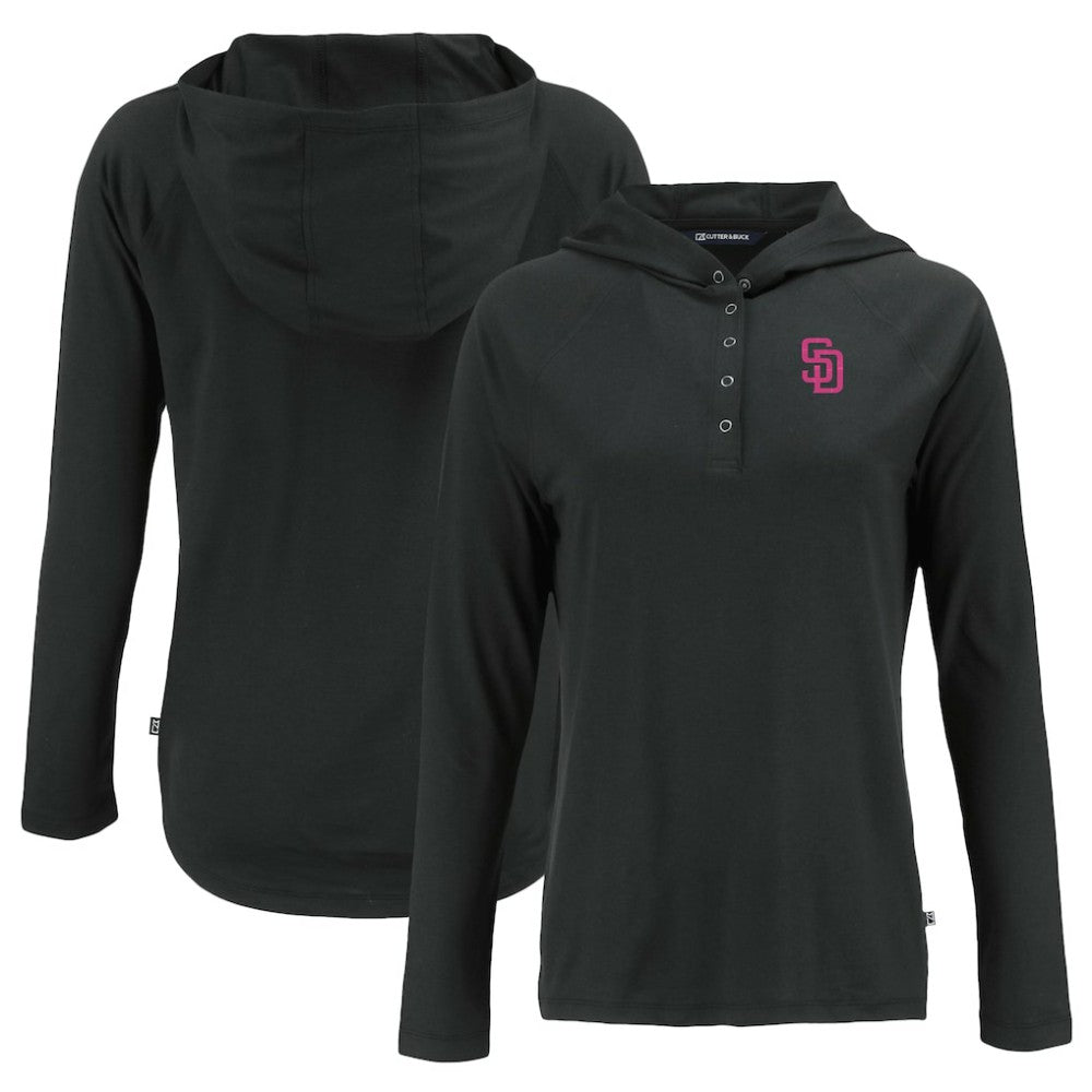 Black San Diego Padres Cutter & Buck Women's City Connect Coastline Epic Comfort Eco Recycled Hoodie Raglan Long Sleeve T-Shirt