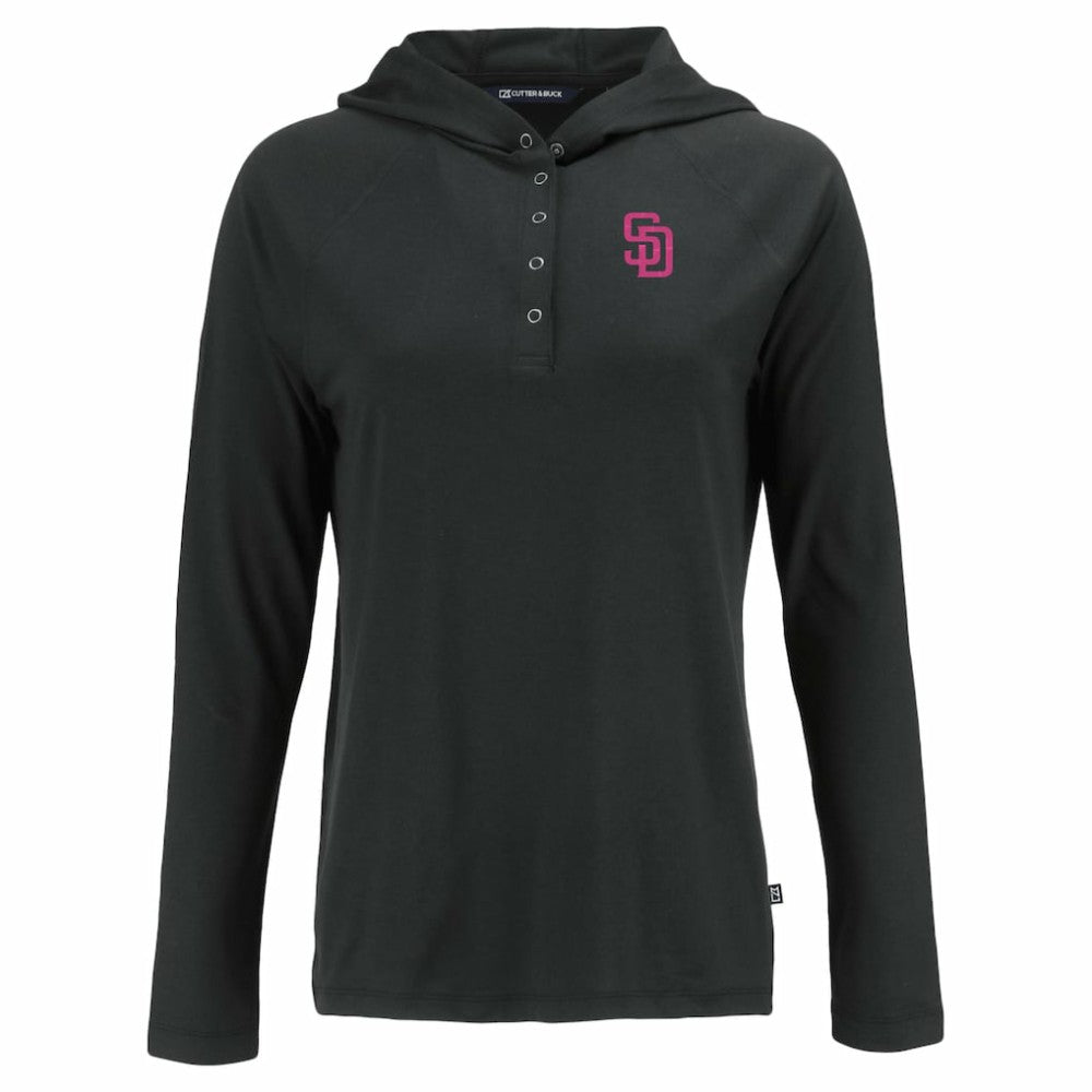 Black San Diego Padres Cutter & Buck Women's City Connect Coastline Epic Comfort Eco Recycled Hoodie Raglan Long Sleeve T-Shirt
