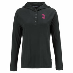 Black San Diego Padres Cutter & Buck Women's City Connect Coastline Epic Comfort Eco Recycled Hoodie Raglan Long Sleeve T-Shirt