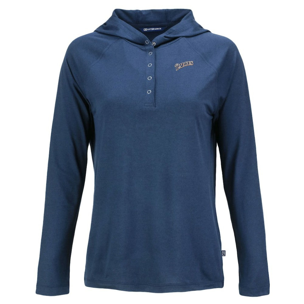 Navy San Diego Padres Cutter & Buck Women's Cooperstown Collection Coastline Epic Comfort Eco Recycled Hoodie Raglan Long Sleeve T-Shirt