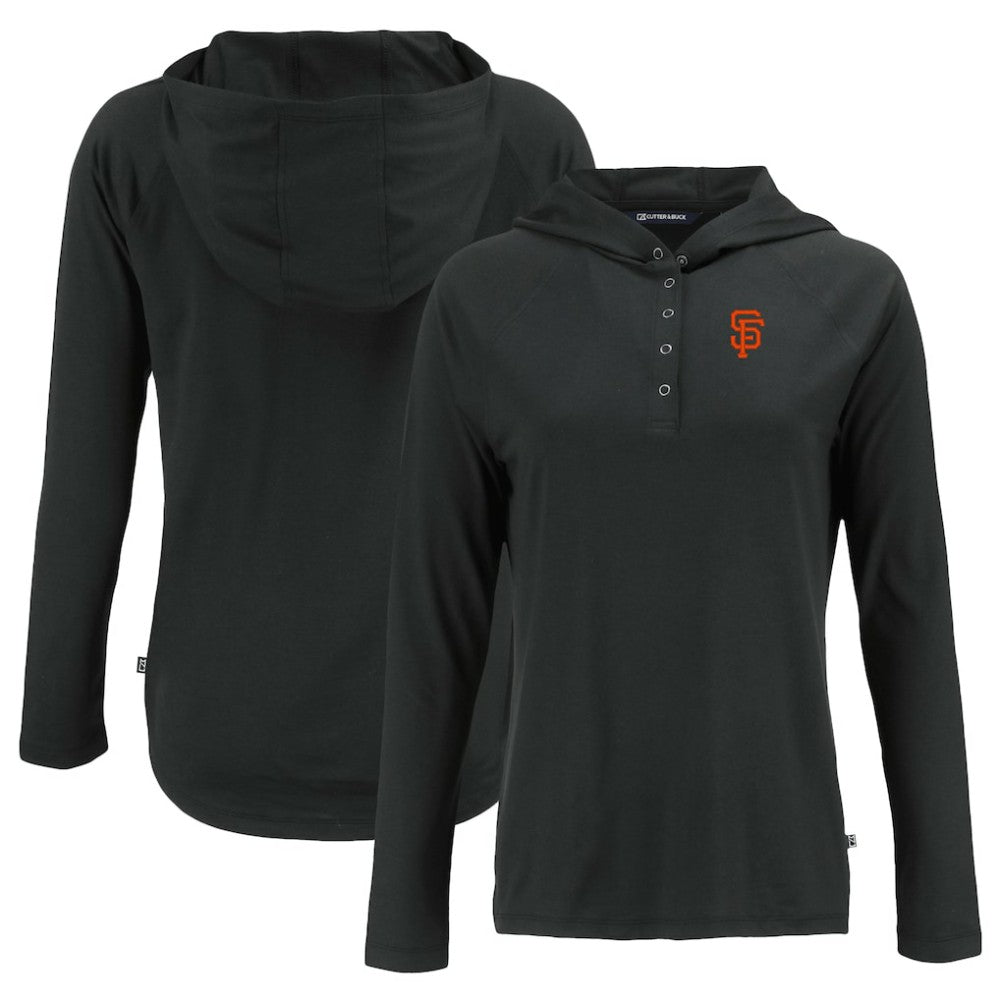 Black San Francisco Giants Cutter & Buck Women's  Coastline Epic Comfort Eco Recycled Hoodie Raglan Long Sleeve T-Shirt
