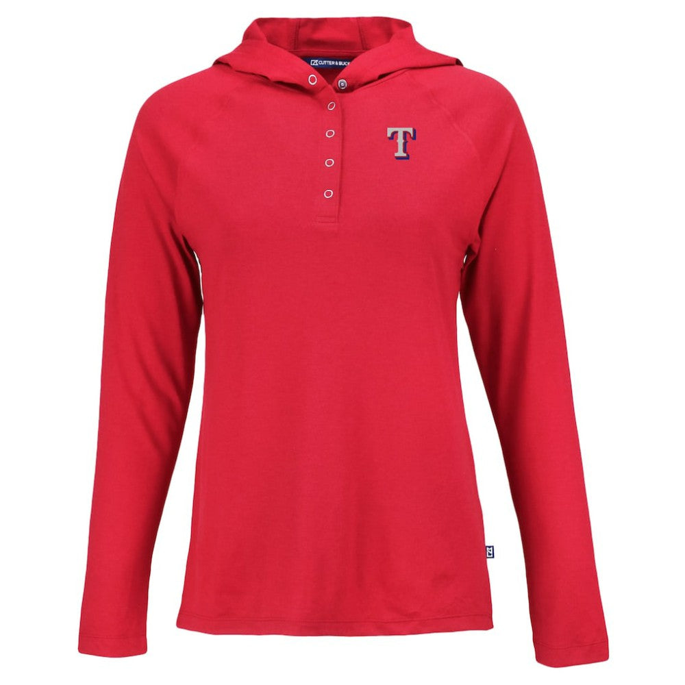 Red Texas Rangers Cutter & Buck Women's  Coastline Epic Comfort Eco Recycled Hoodie Raglan Long Sleeve T-Shirt