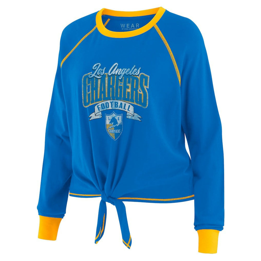 WEAR by Erin Andrews Women's Tie-Front Long Sleeve Top - Los Angeles Chargers Tops