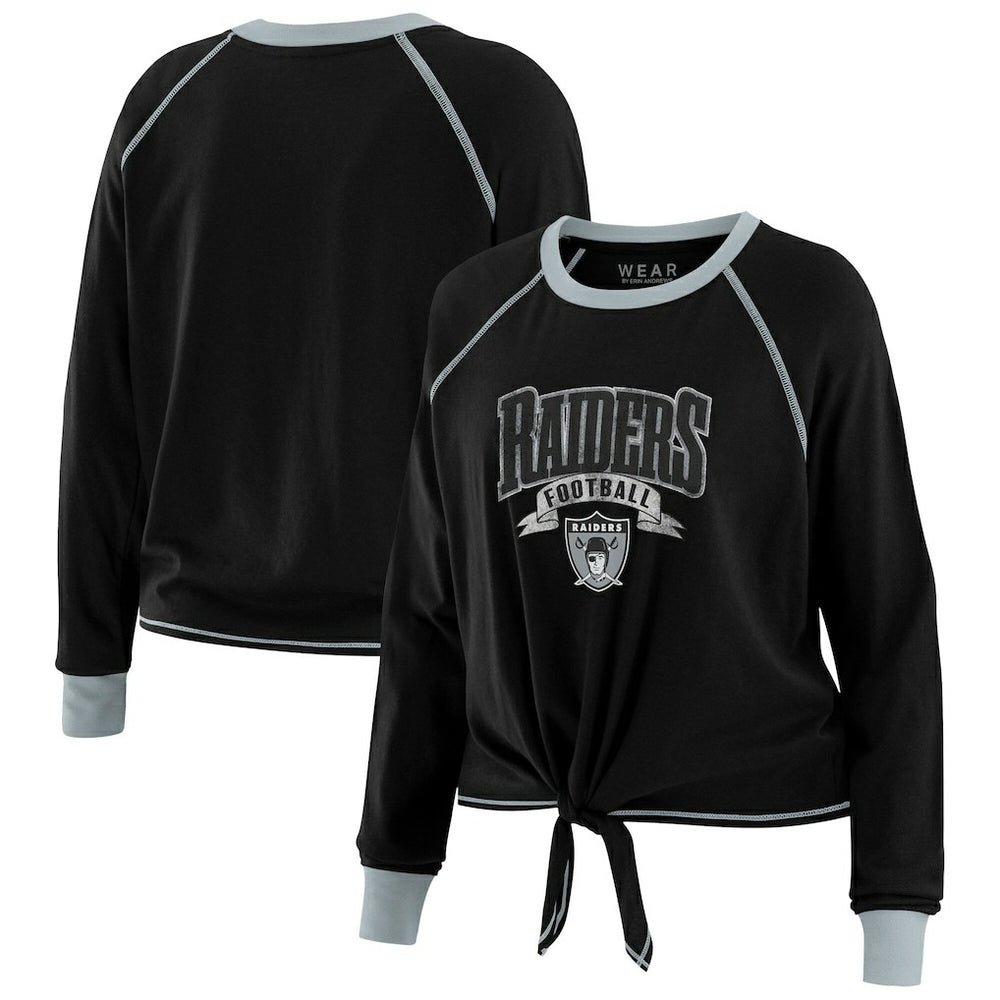 WEAR by Erin Andrews Women's Tie-Front Long Sleeve Top - Las Vegas Raiders Tops