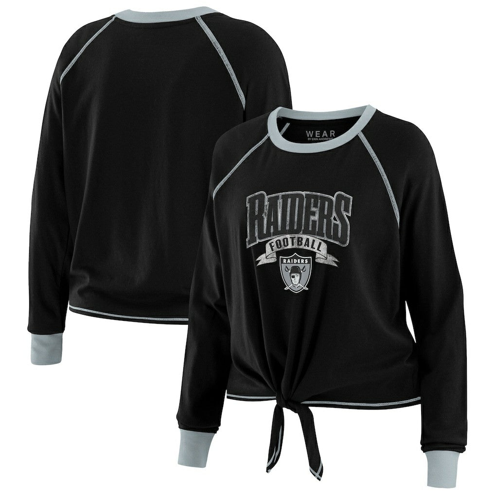 WEAR by Erin Andrews Women's Tie-Front Long Sleeve Top - Las Vegas Raiders Tops