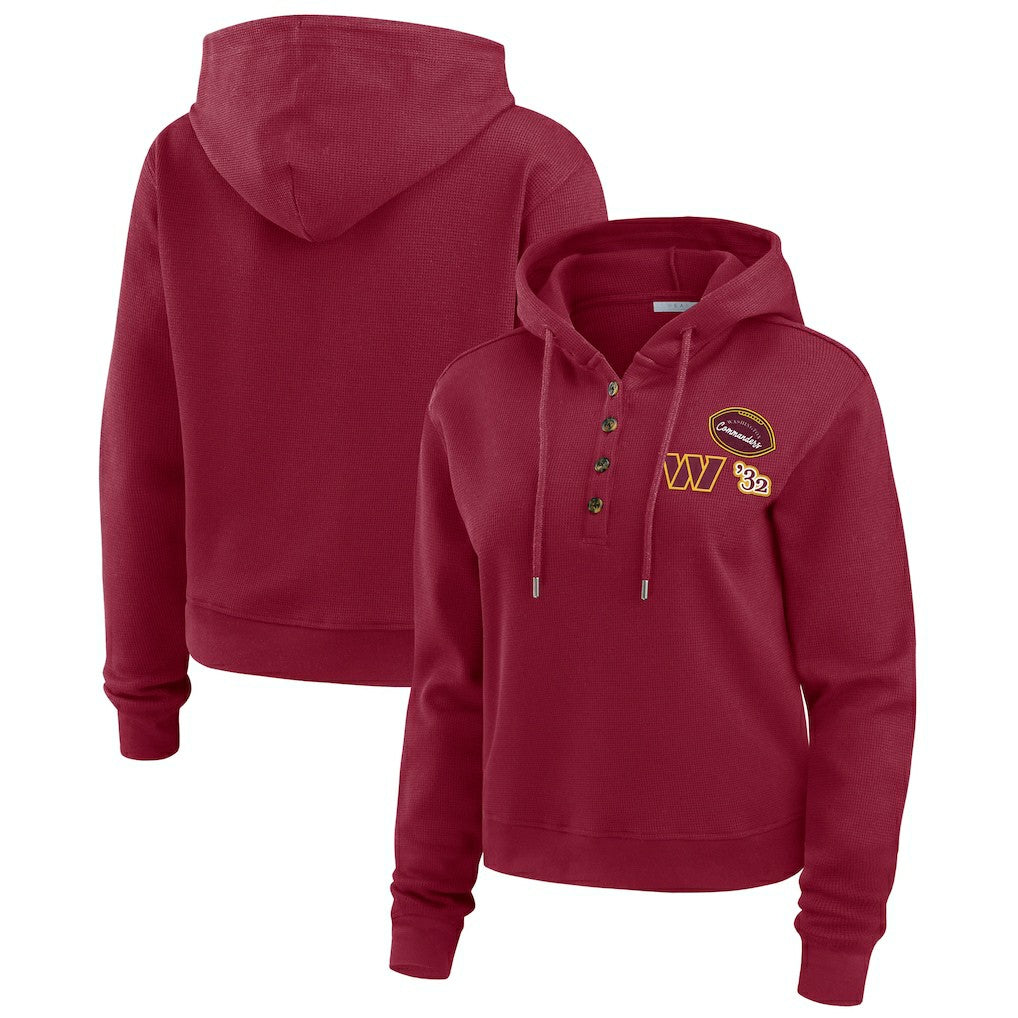 WEAR by Erin Andrews Women's Waffle Hoodie Pullover Top - Washington Commanders Hoodies