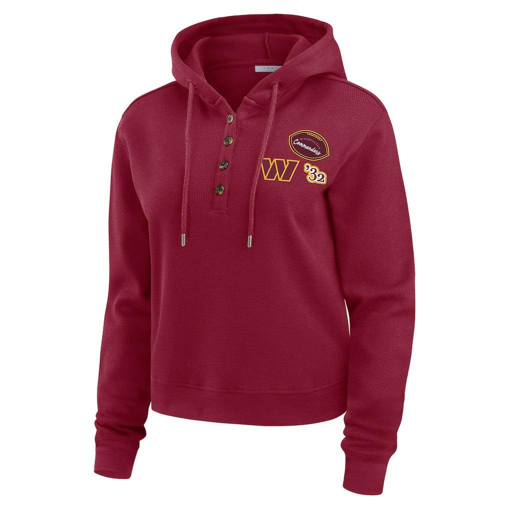 WEAR by Erin Andrews Women's Waffle Hoodie Pullover Top - Washington Commanders Hoodies
