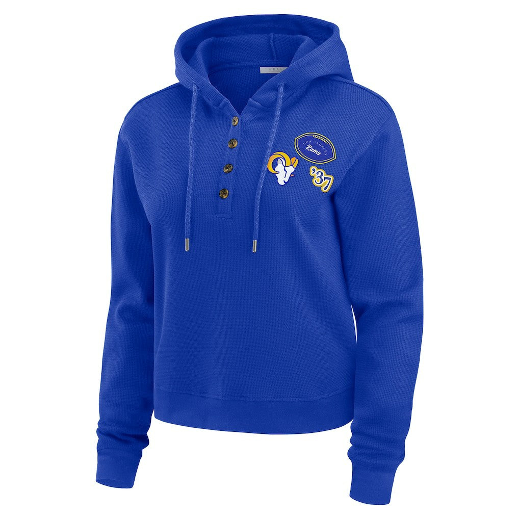 WEAR by Erin Andrews Women's Waffle Hoodie Pullover Top - Los Angeles Rams Hoodies