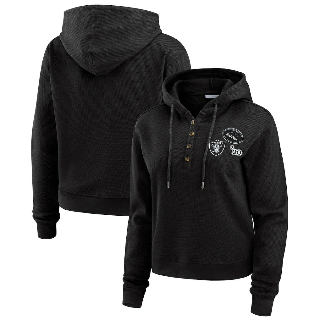 WEAR by Erin Andrews Women's Waffle Hoodie Pullover Top - Las Vegas Raiders Hoodies