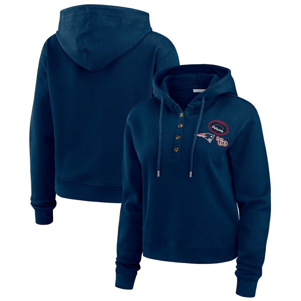 WEAR by Erin Andrews Women's Waffle Hoodie Pullover Top - New England Patriots Hoodies