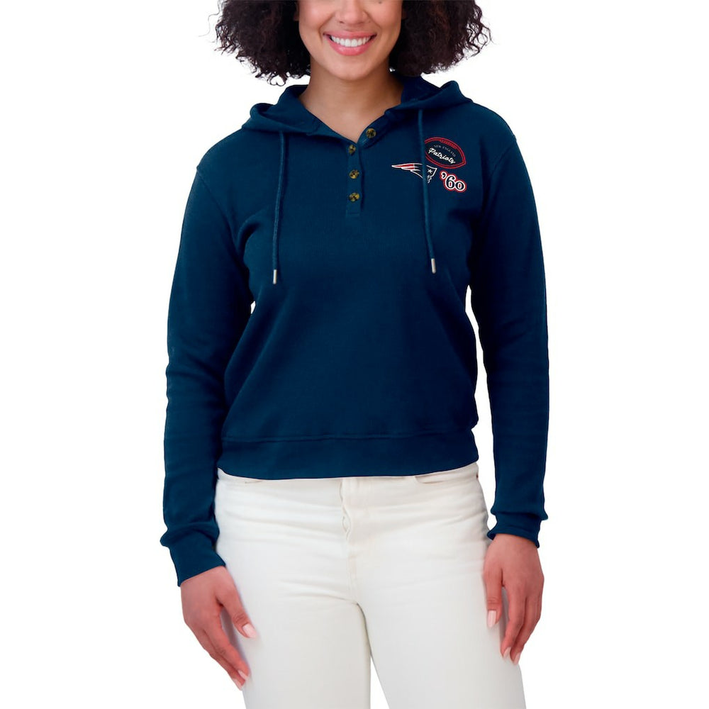 WEAR by Erin Andrews Women's Waffle Hoodie Pullover Top - New England Patriots Hoodies
