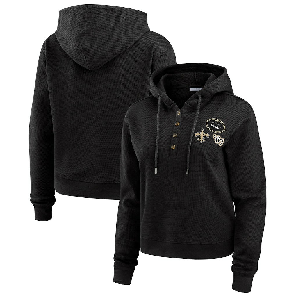 WEAR by Erin Andrews Women's Waffle Hoodie Pullover Top - New Orleans Saints Hoodies
