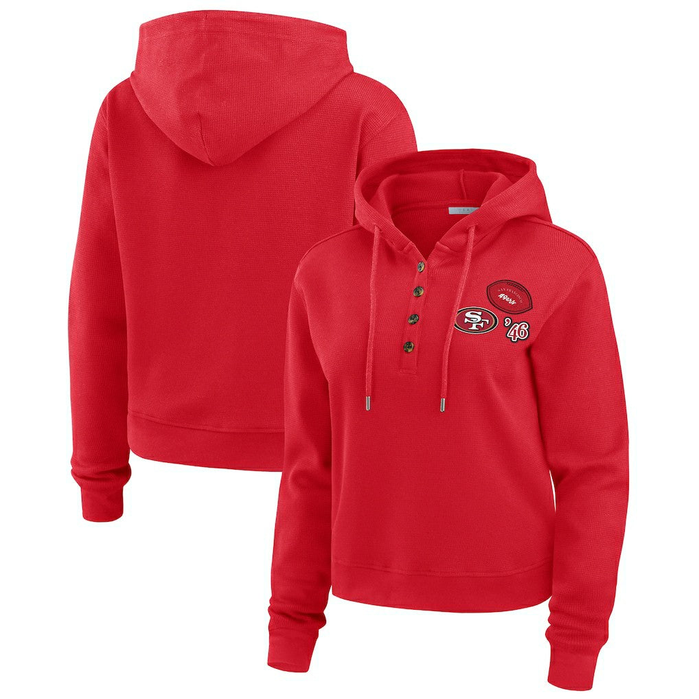WEAR by Erin Andrews Women's Waffle Hoodie Pullover Top - San Francisco 49ers Hoodies