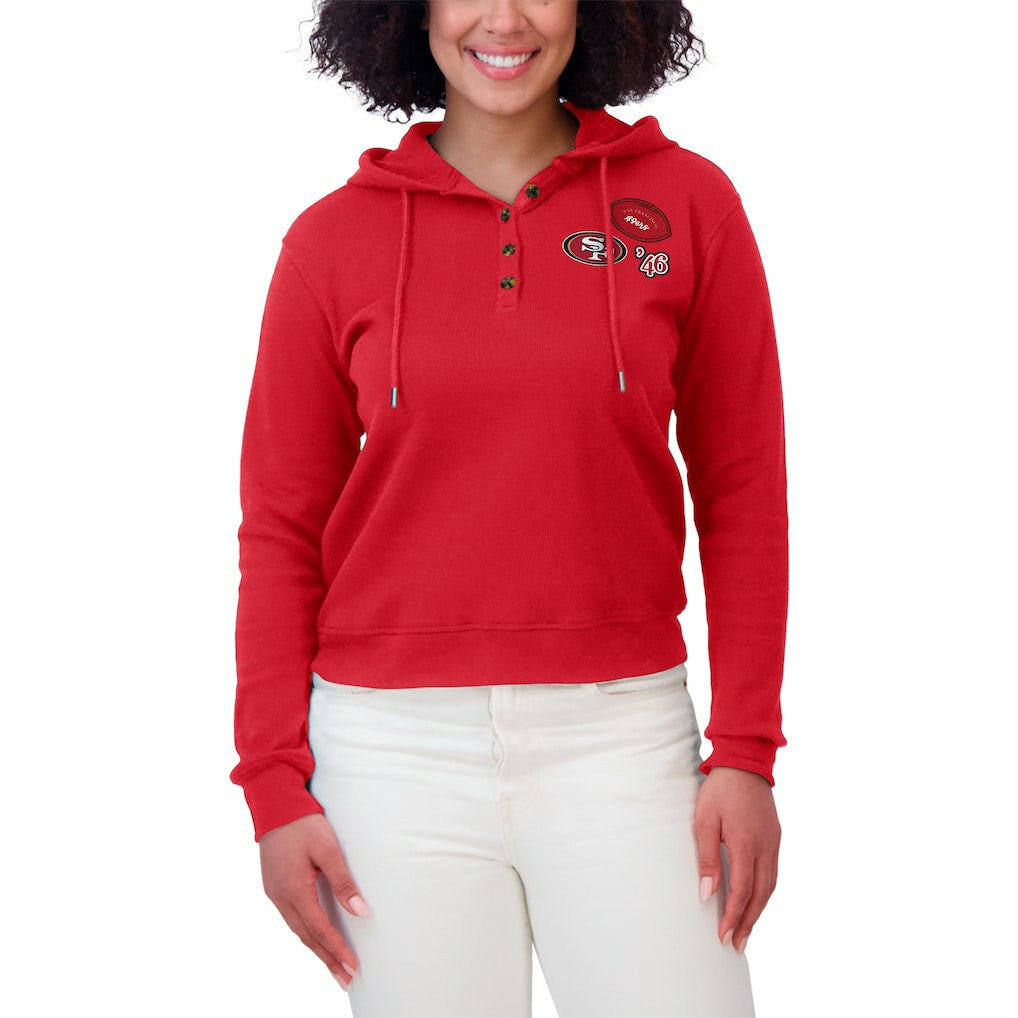 WEAR by Erin Andrews Women's Waffle Hoodie Pullover Top - San Francisco 49ers Hoodies
