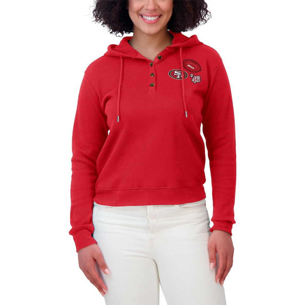 WEAR by Erin Andrews Women's Waffle Hoodie Pullover Top - San Francisco 49ers Hoodies