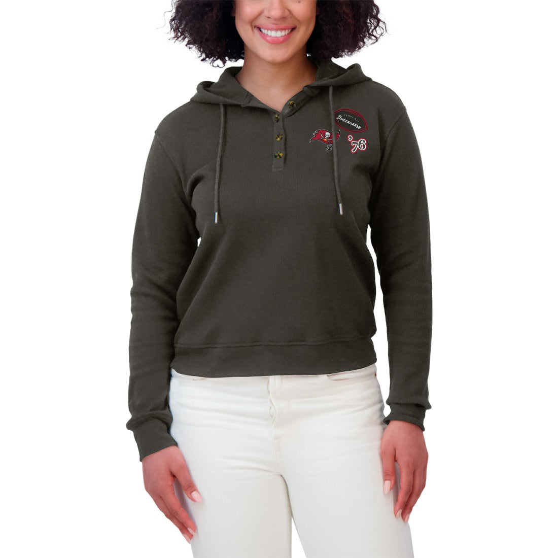 WEAR by Erin Andrews Women's Waffle Hoodie Pullover Top - Tampa Bay Buccaneers Hoodies