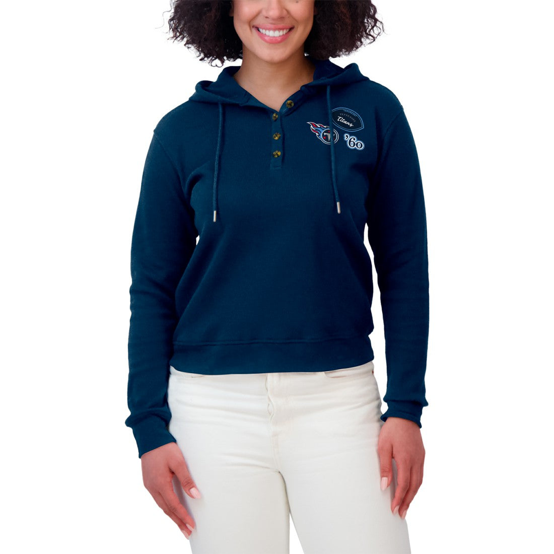 WEAR by Erin Andrews Women's Waffle Hoodie Pullover Top - Tennessee Titans Hoodies
