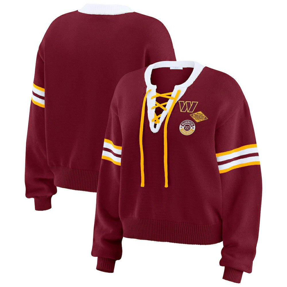 WEAR by Erin Andrews Women's Lace-Up Pullover Sweatshirt - Washington Commanders Pullover