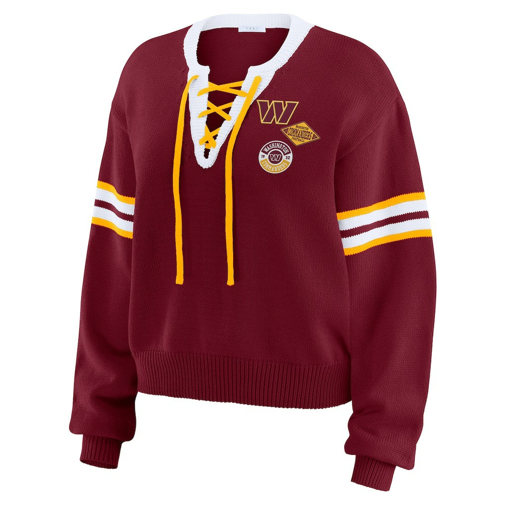 WEAR by Erin Andrews Women's Lace-Up Pullover Sweatshirt - Washington Commanders Pullover