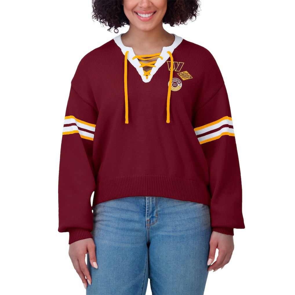 WEAR by Erin Andrews Women's Lace-Up Pullover Sweatshirt - Washington Commanders Pullover