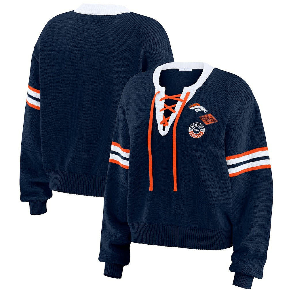 WEAR by Erin Andrews Women's Lace-Up Pullover Sweatshirt - Denver Broncos Pullover