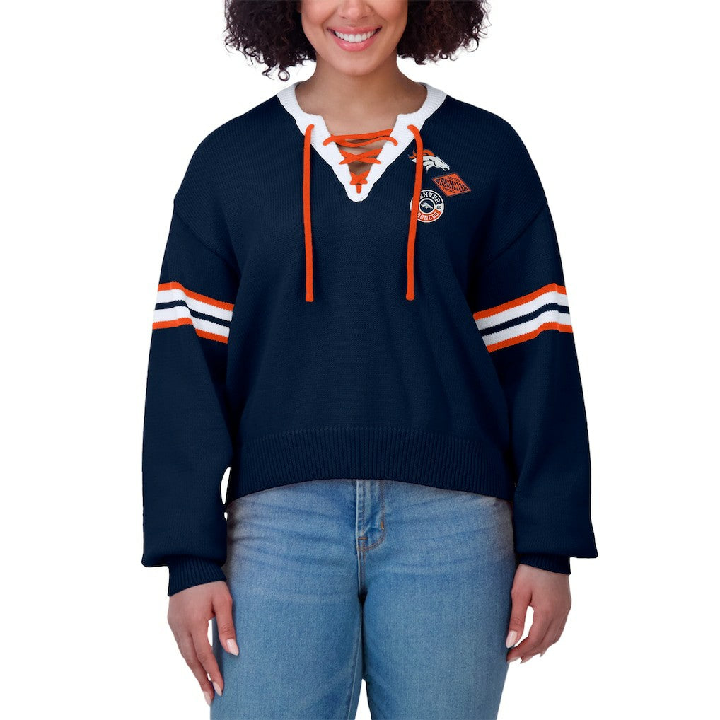 WEAR by Erin Andrews Women's Lace-Up Pullover Sweatshirt - Denver Broncos Pullover