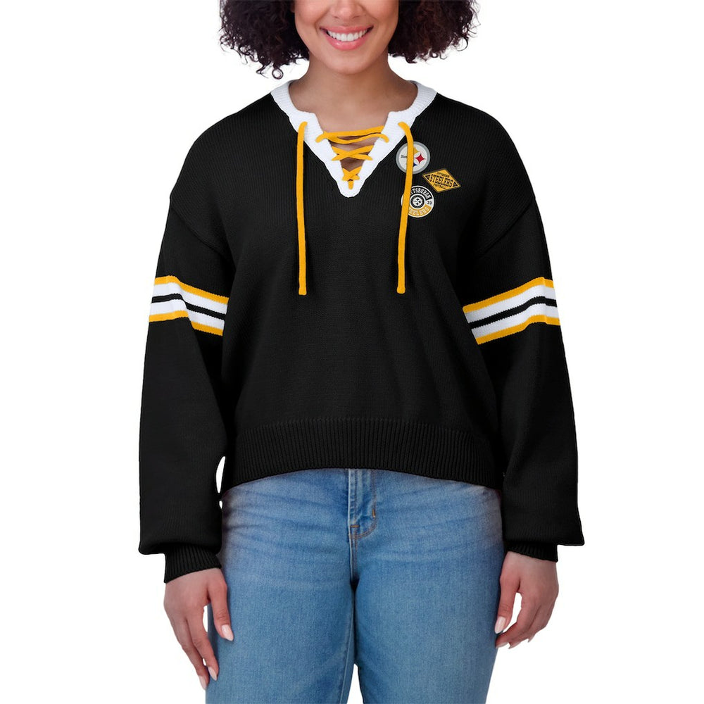 WEAR by Erin Andrews Women's Lace-Up Pullover Sweatshirt - Pittsburgh Steelers Pullover