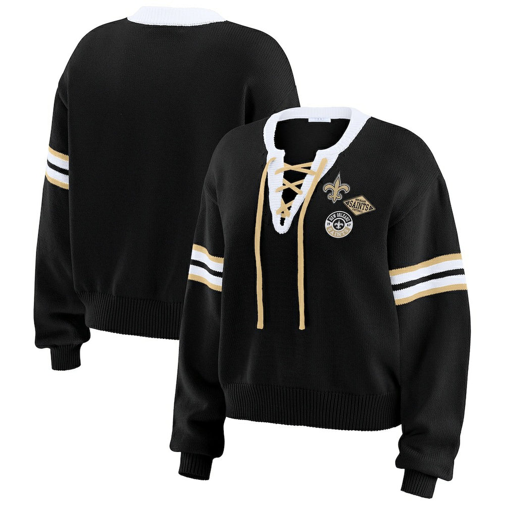 WEAR by Erin Andrews Women's Lace-Up Pullover Sweatshirt - New Orleans Saints Pullover