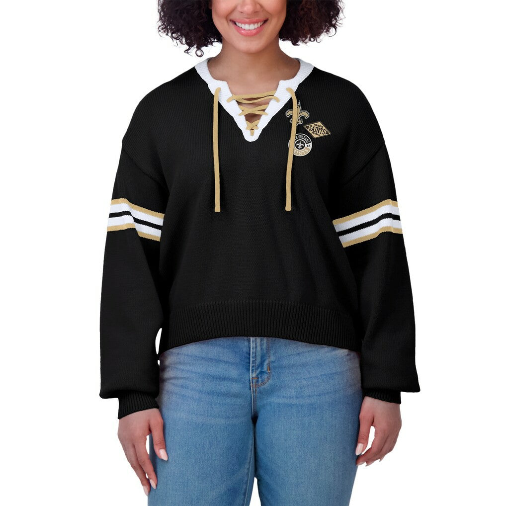 WEAR by Erin Andrews Women's Lace-Up Pullover Sweatshirt - New Orleans Saints Pullover