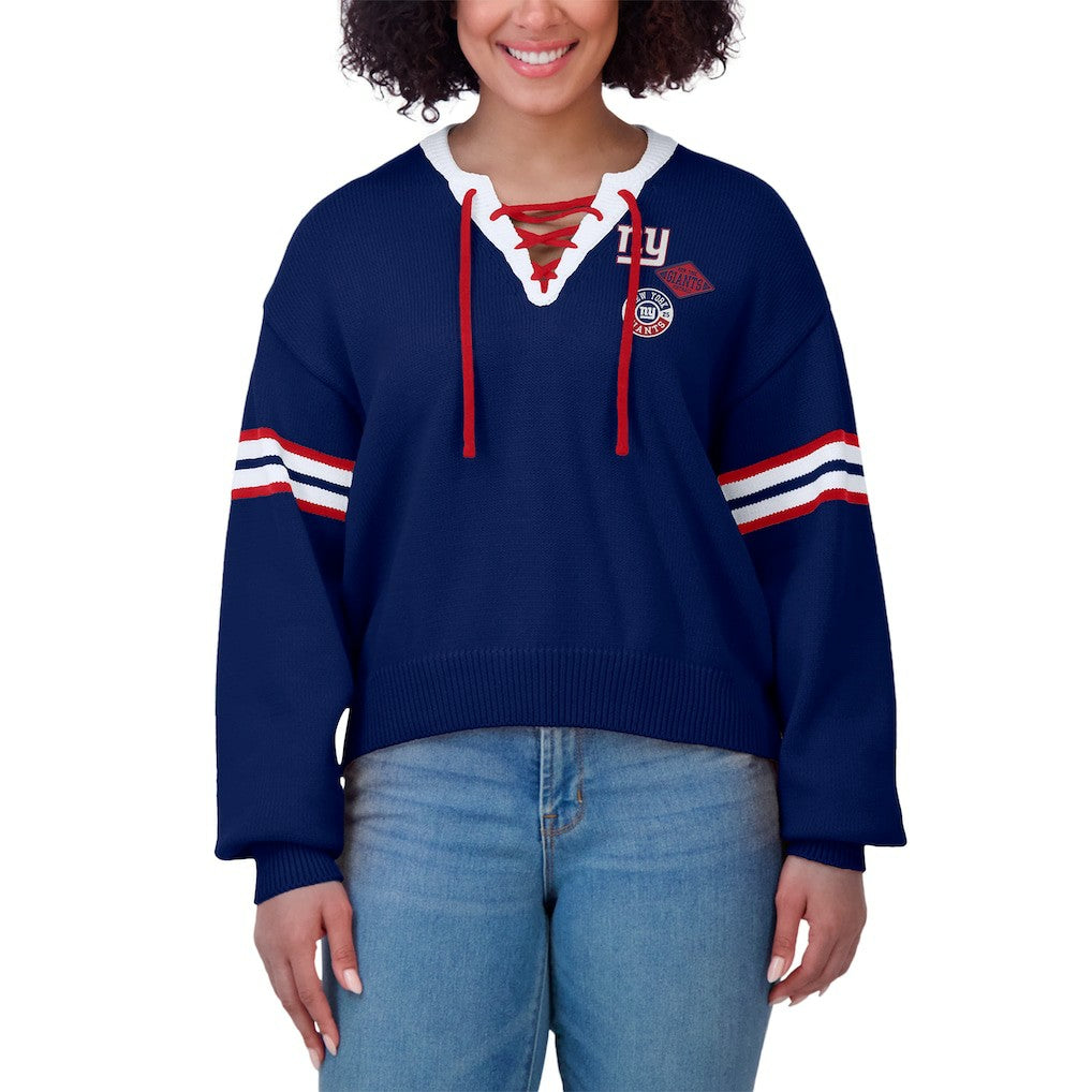 WEAR by Erin Andrews Women's Lace-Up Pullover Sweatshirt - New York Giants Pullover