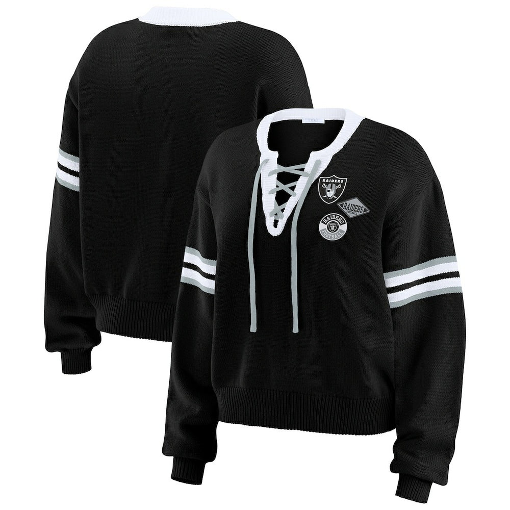 WEAR by Erin Andrews Women's Lace-Up Pullover Sweatshirt - Las Vegas Raiders Pullover