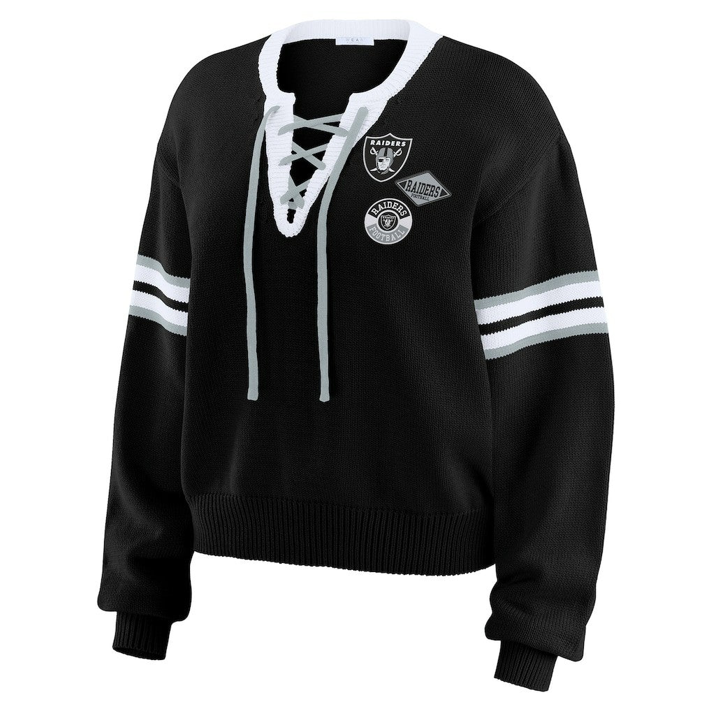 WEAR by Erin Andrews Women's Lace-Up Pullover Sweatshirt - Las Vegas Raiders Pullover