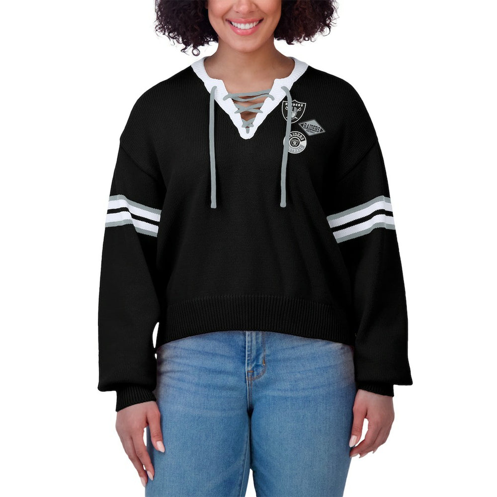 WEAR by Erin Andrews Women's Lace-Up Pullover Sweatshirt - Las Vegas Raiders Pullover