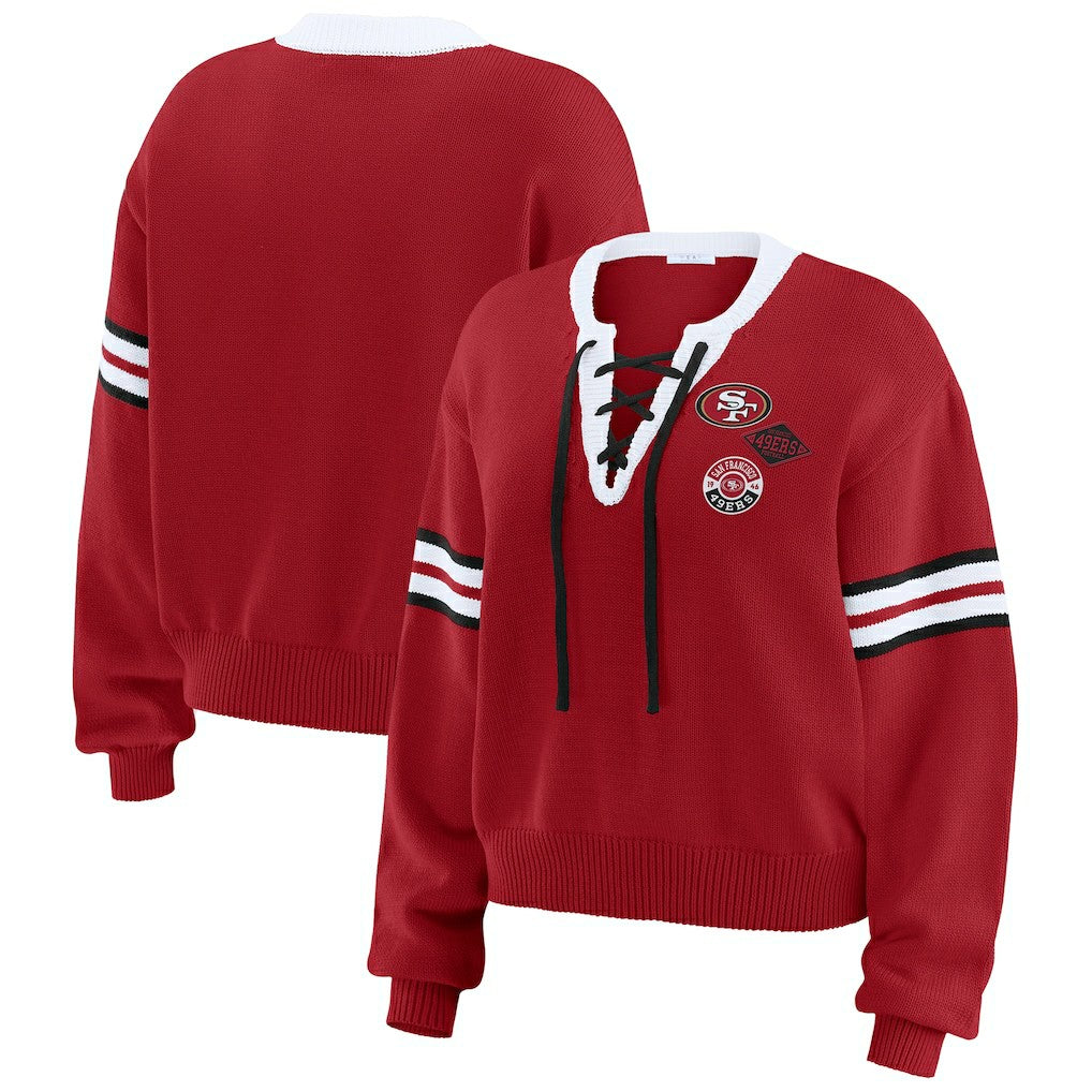 WEAR by Erin Andrews Women's Lace-Up Pullover Sweatshirt - San Francisco 49ers Pullover