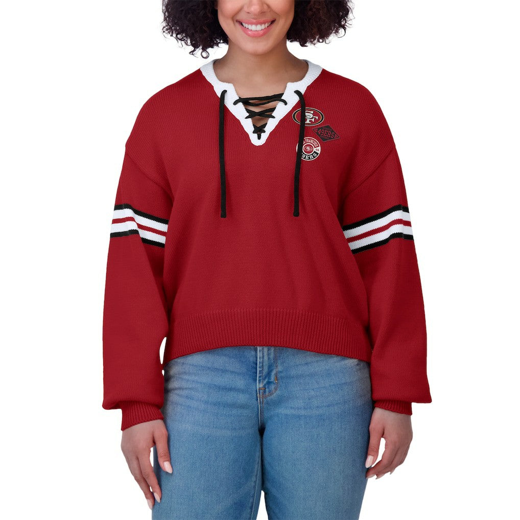 WEAR by Erin Andrews Women's Lace-Up Pullover Sweatshirt - San Francisco 49ers Pullover