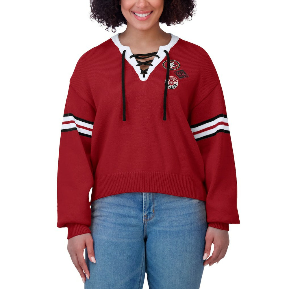 WEAR by Erin Andrews Women's Lace-Up Pullover Sweatshirt - San Francisco 49ers Pullover