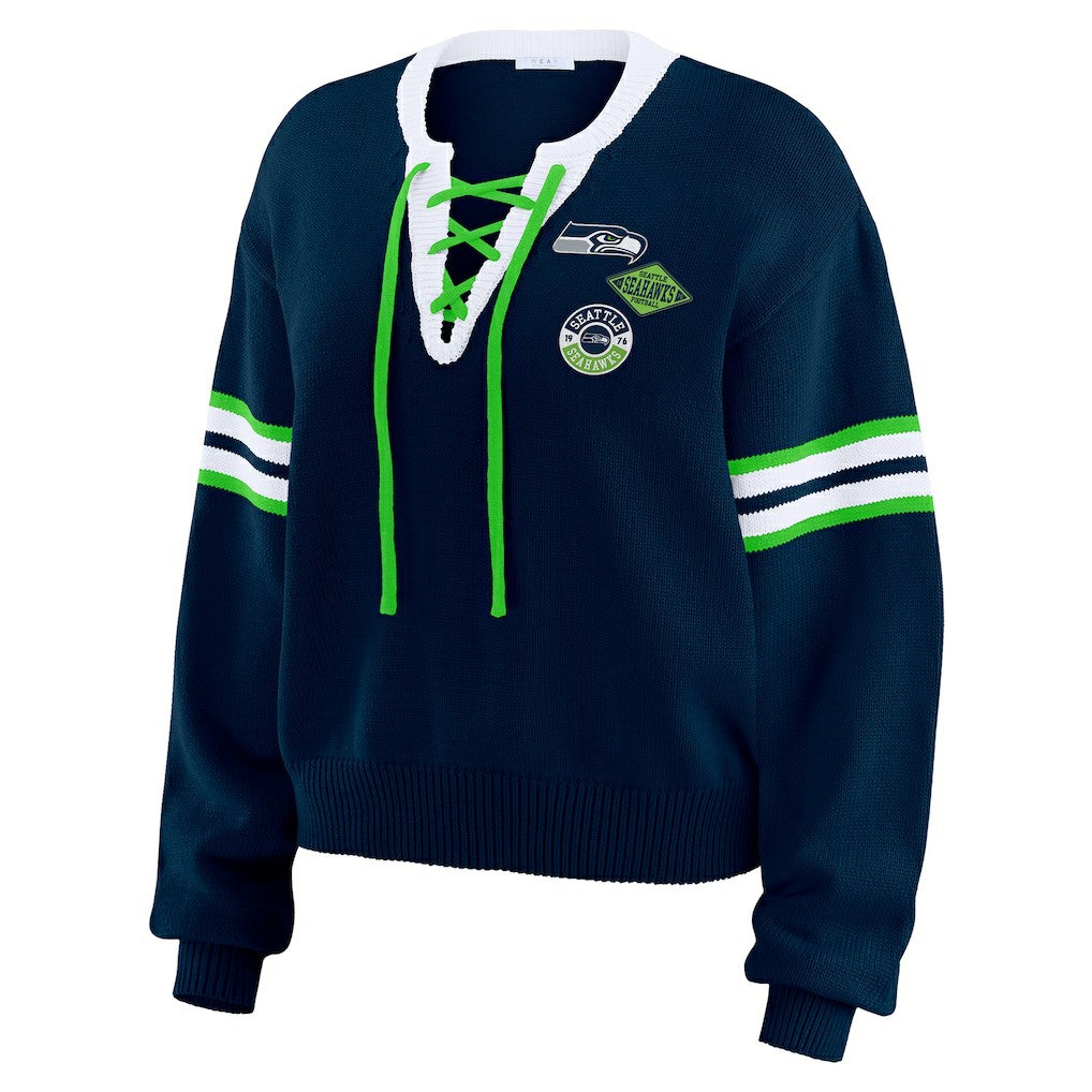 WEAR by Erin Andrews Women's Lace-Up Pullover Sweatshirt - Seattle Seahawks Pullover