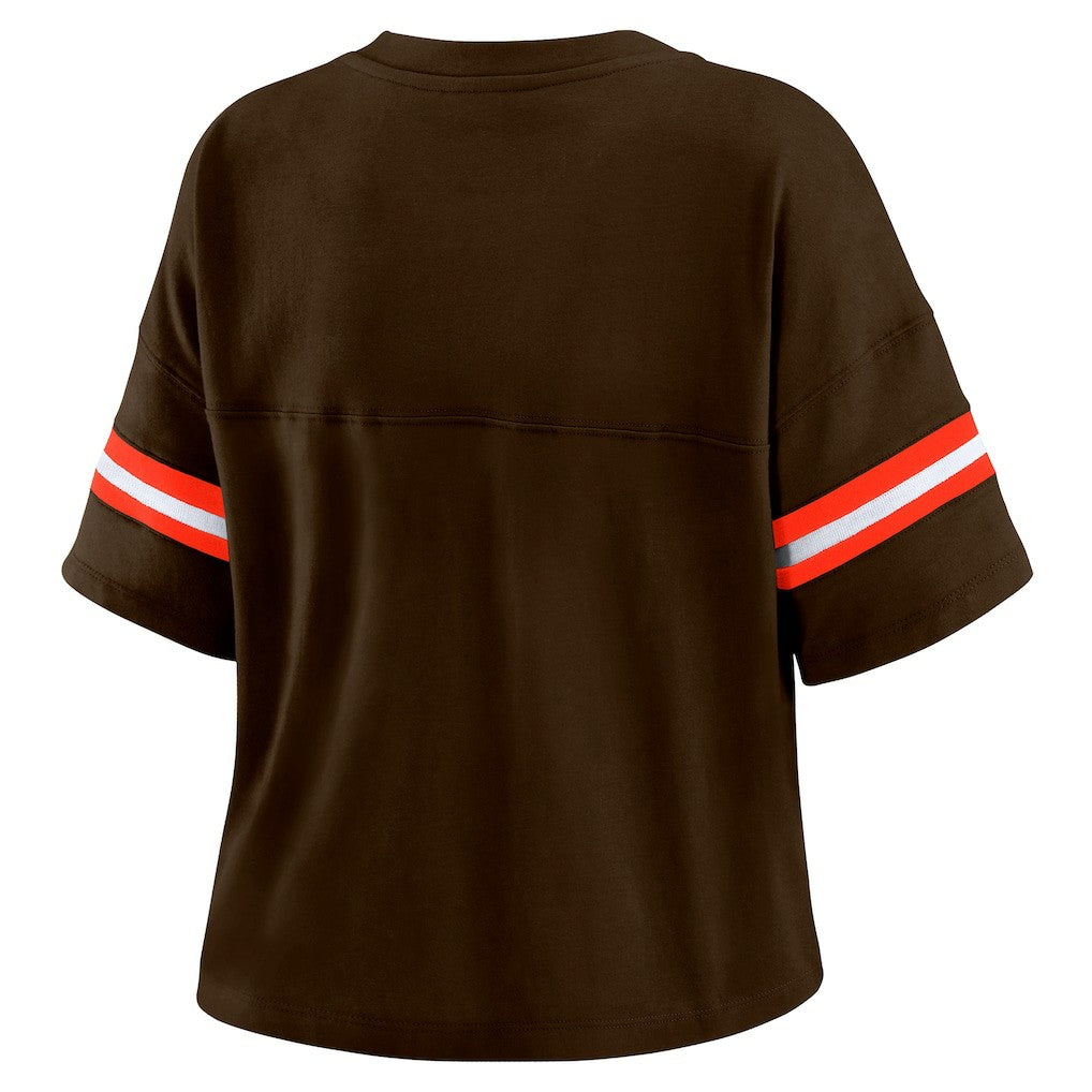 WEAR by Erin Andrews Women's Color Block Boxy Modest Crop V-Neck T-Shirt - Cleveland Browns T-shirts