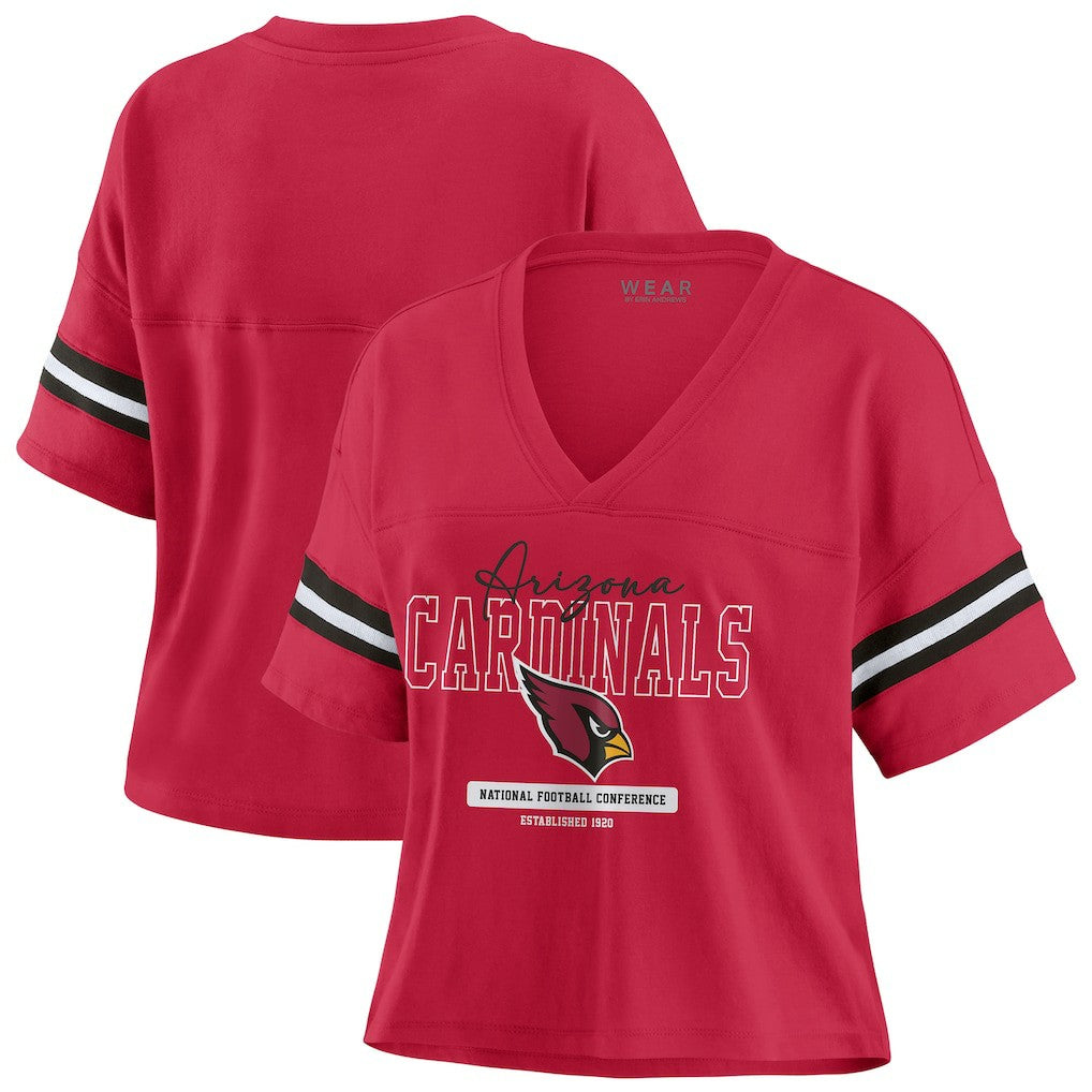 WEAR by Erin Andrews Women's Color Block Boxy Modest Crop V-Neck T-Shirt - Arizona Cardinals T-shirts
