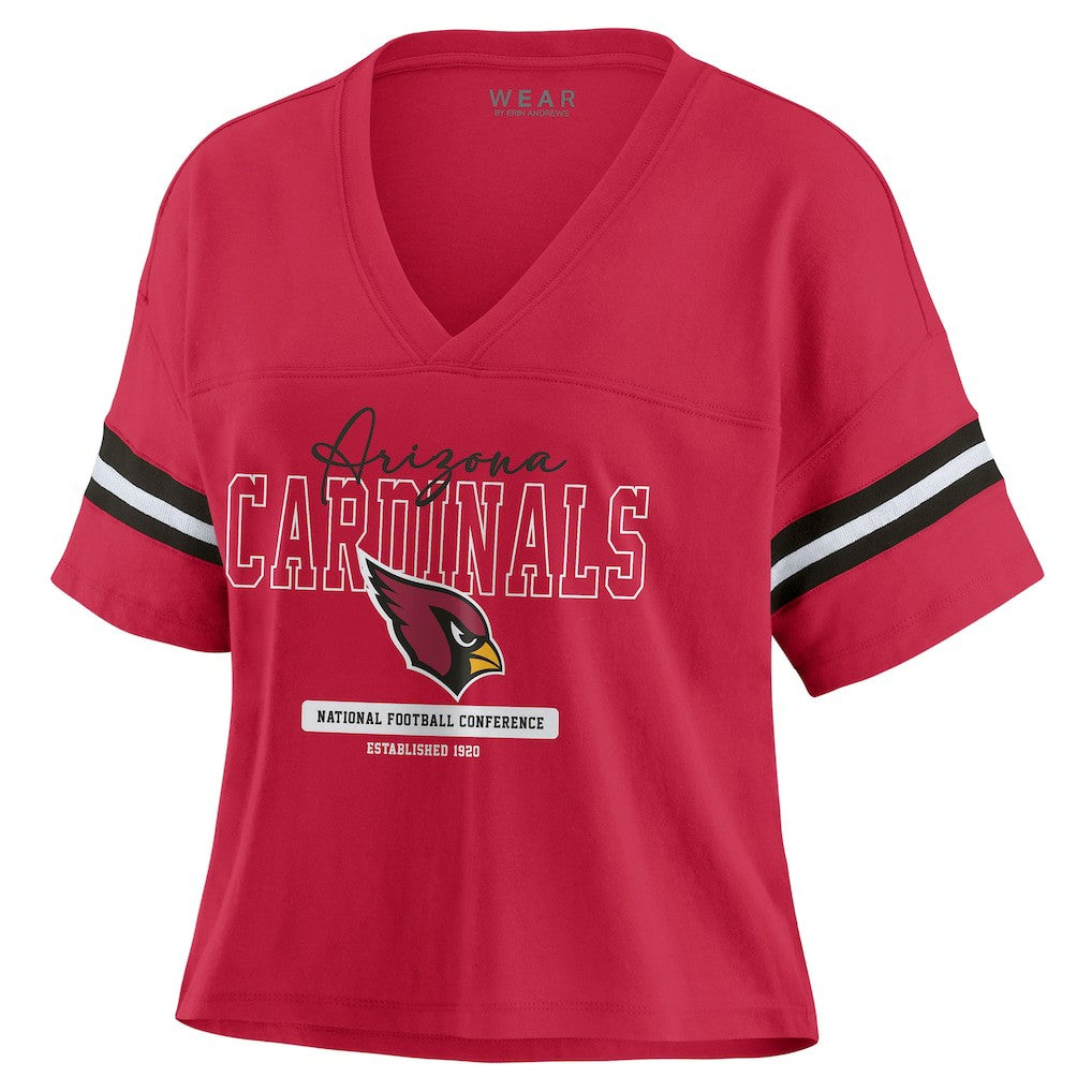 WEAR by Erin Andrews Women's Color Block Boxy Modest Crop V-Neck T-Shirt - Arizona Cardinals T-shirts