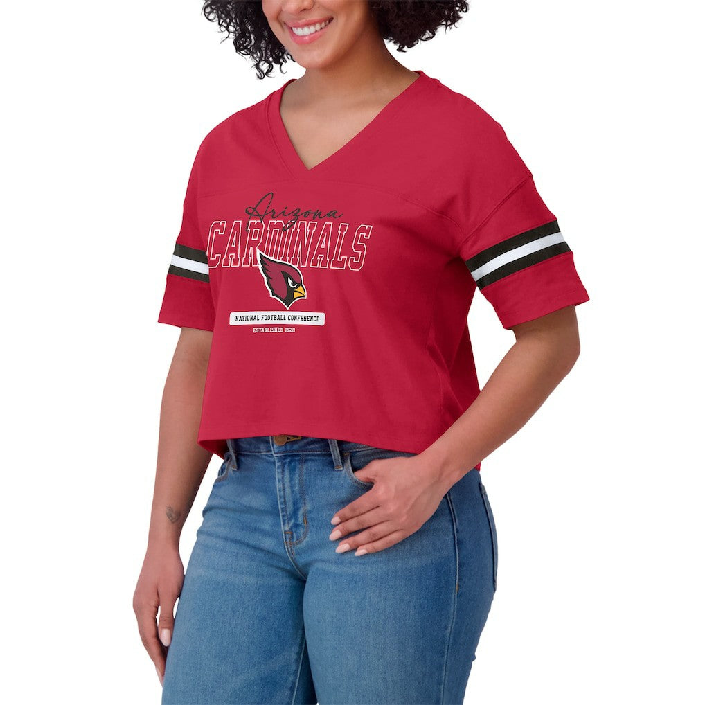 WEAR by Erin Andrews Women's Color Block Boxy Modest Crop V-Neck T-Shirt - Arizona Cardinals T-shirts
