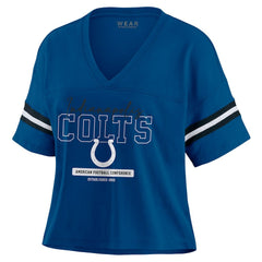 WEAR by Erin Andrews Women's Color Block Boxy Modest Crop V-Neck T-Shirt - Indianapolis Colts T-shirts