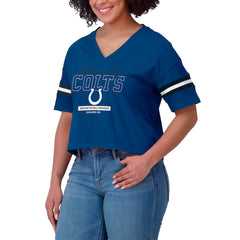 WEAR by Erin Andrews Women's Color Block Boxy Modest Crop V-Neck T-Shirt - Indianapolis Colts T-shirts