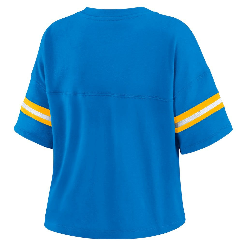 WEAR by Erin Andrews Women's Color Block Boxy Modest Crop V-Neck T-Shirt - Los Angeles Chargers T-shirts