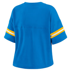 WEAR by Erin Andrews Women's Color Block Boxy Modest Crop V-Neck T-Shirt - Los Angeles Chargers T-shirts