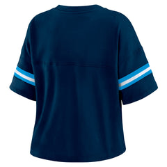 WEAR by Erin Andrews Women's Color Block Boxy Modest Crop V-Neck T-Shirt - Tennessee Titans T-shirts